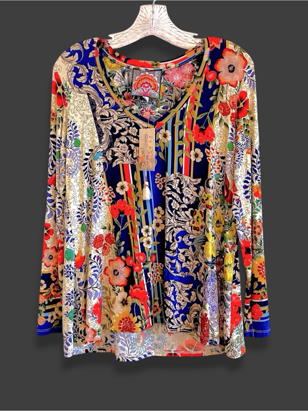 Johnny Was Wild Flower Favorite Long Sleeve V-Neck Swing Tee - Picture 4 of 16
